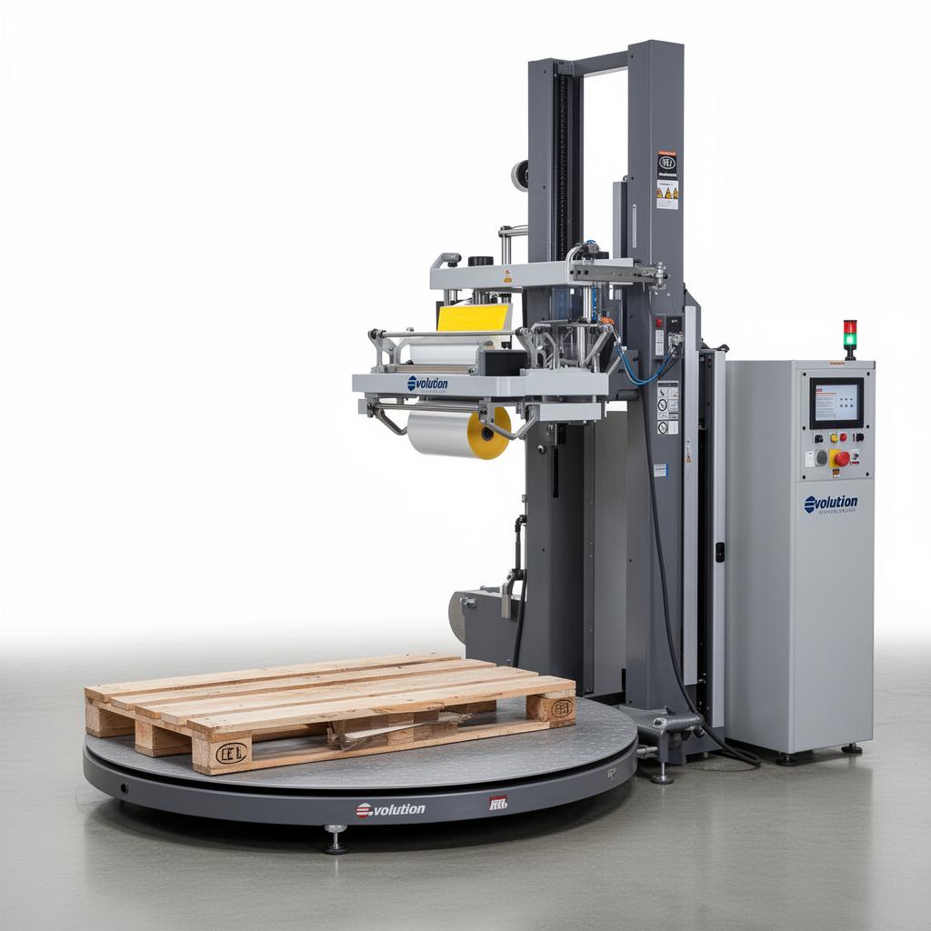 Evolution Stretch Wrapper pallet wrapping machine with turntable and film carriage