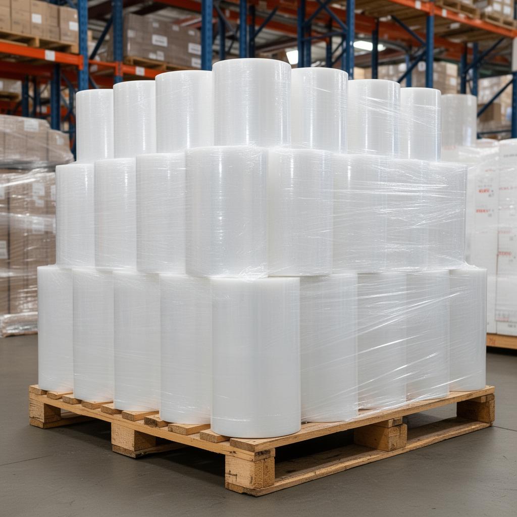 Pallet stretch wrap film rolls for industrial shipping